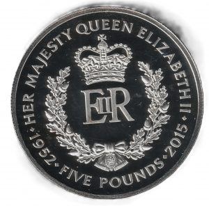 Tristan da Cunha 5 libras, 2015  Cuproníquel, 25g, ø 38.61mm  PROOF