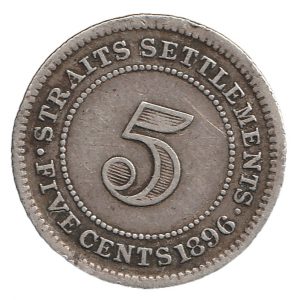 Straits Settlements - Colonias del Estrecho, 5 centavos, 1896 Plata 0.800, 1.35g, ø 16mm KM# 10  VF
