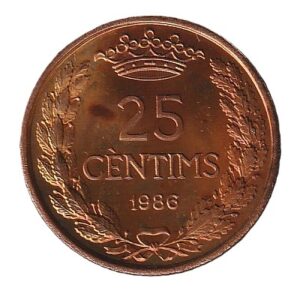 Andorra 25 centins 1986 Bronce, 2.7g, ø 22mm KM# 33  UNC-