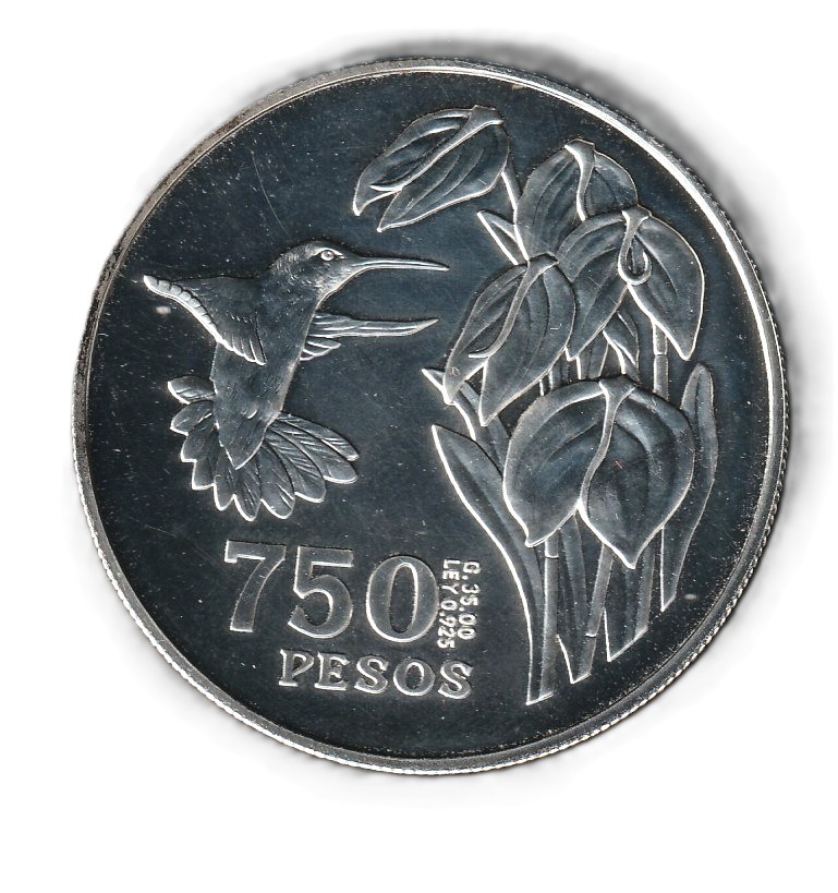 Colombia 750 pesos 1978 Plata 0.925, 35g, ø 42mm KM# 265