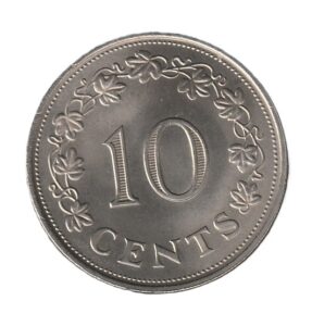 Malta 10 cents 1972 Cuproníquel, 11,3 g, ø 28,5 mm KM# 11