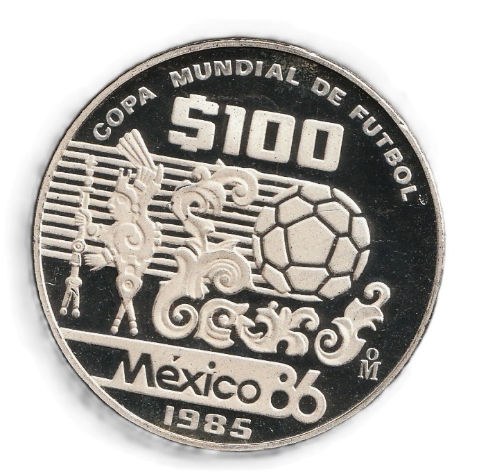 México 100 pesos 1985 Plata 0.925, 32.63g, ø 38.2mm KM#499a