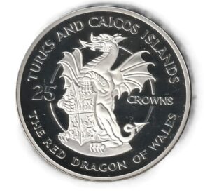 Turks - Caicos  25 crown 1978 Plata 0.925, 43.75g, ø 47mm KM# 26