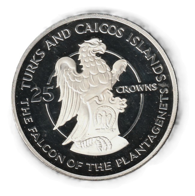 Turks - Caicos  25 crown 1978 Plata 0.925, 43.75g, ø 47mm KM# 32