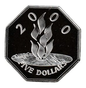 Barbados 5 dollars 2000 Plata 0.999, 28.28g, ø 38.61mm KM# 67