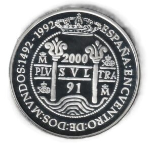 España 2000 pesetas 1991 Plata 0.925, 27g, ø 40mm KM# 891
