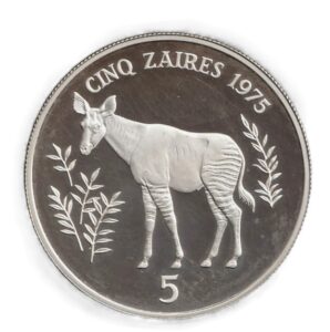 Zaire 5 zaires 1975  Plata 0.925, 35g, ø 42mm KM# 10