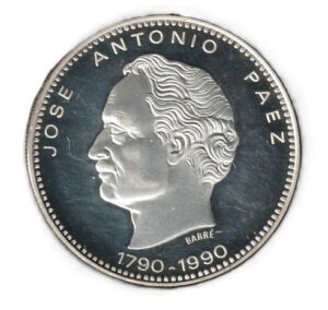 Venezuela 500 bolivares 1990 Plata 0.900, 31.1g, ø 35mm Y# 64