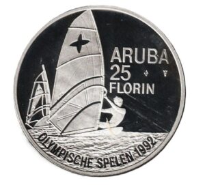 Aruba 25 florines 1992 Plata 0.925, 25g, ø 38mm KM# 10
